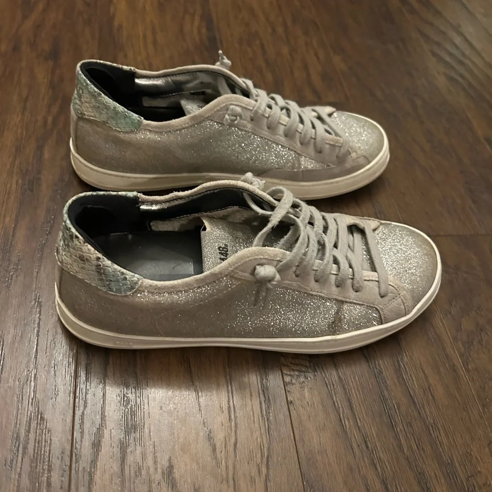 P448 John Sneakers Silver-tone Glitter Python Print Leather Trim Women’s 41/9.5 - Picture 9 of 9